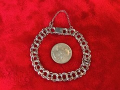 Vintage Sterling Silver Double Link Bracelet w/Locking Clasp & Safety Chain