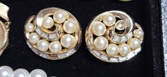Goldtone Faux Pearl Jewelry Lot Trifari Japan Signed Pieces Brooch Earrings E30