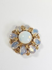 Vintage Signed Florenza Opaline Glass Ornate Gold Tone Pin Brooch