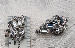 Vintage Earrings Art Deco Rhinestone Spray Clip On Prong-set Baguette and Round