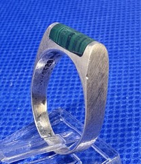 Y26 DKM Green Malachite 925 Silver Ring Size 7.5 Denmark Norway Baguette