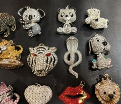 Rhinestone Lot Some Articulated Moveable Cat Tiger Owl Bird Koala Bear Pendants