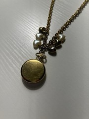 Vintage Carolee Pocket Watch Pendant Necklace Pearl Heart Charms Gold Tone 34”