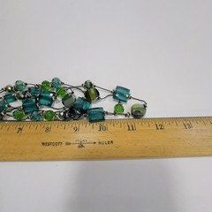 Necklace Green Blue Acrylic Glass Beads Black Wire Like Chain 11″ Faceted