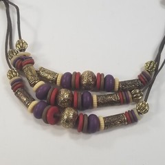VINTAGE CASUAL CORNER SIGNED MULTI STRAND GOLD TONE BEADED NECKLACE BOHO