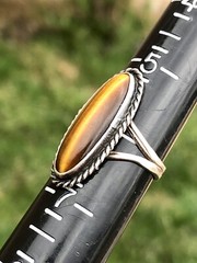 Natural Tiger Eye Oblong Sterling Silver 925 Striped Brown Gemstone Ring Sz 6