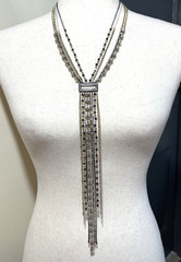 Art Deco 6-Strand Lariat Smoky Quartz Faceted Crystal Necklace w/AB; Dramatic!