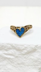 Vintage Gold Tone Heart Shaped Turquoise Ladies Ring Marked 88 – Size 8