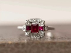 2.75Ct Art Deco Style Lab Created Ruby&Diamond Engagement 14K White Gold FN Ring
