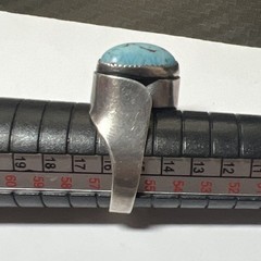 VTG Beau Sterling Silver Turquoise Ring Oval Stone Modernist Ring Sz 7.75