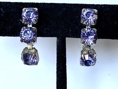 Vintage Purple Crystal Rhinestone clip on Dangle/Drop Earrings
