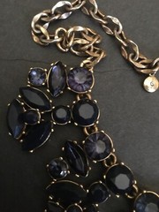 Y2K VTG J.CREW DEEP BLUE LUXE LUCITE CRYSTAL NAVETTE CHOKER BID NECKLACE GOLD
