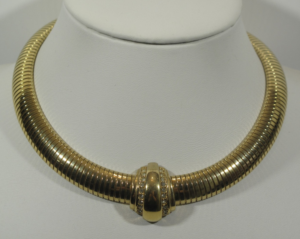 AVON 1886-1986 Gold Tone Omega Rhinestone Choker Necklace 100th Anniversary VTG