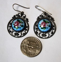 Vintage 1980s Russian Hand Painted Enamel Jewelry Earrings 3 Variations #122,157
