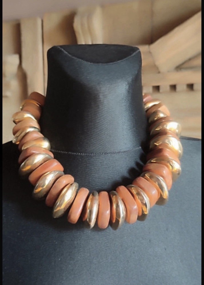 Vintage Edouard Rambaud Gold Coloured And Resin Choker Necklace