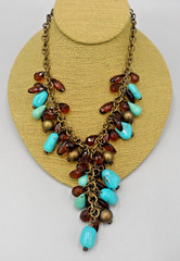 Beaded Y-Drop Choker Necklace Howlite Faux Turquoise Teardrop Briolettes Brass
