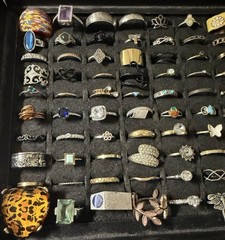 Rings 100 Piece Costume Jewelry Silver Gold Tone Lot Unsigned Variety Sizes