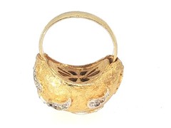 Vintage Gold Tone Dome Ring Textured Metal Teardrop Rhinestone Accents Statement