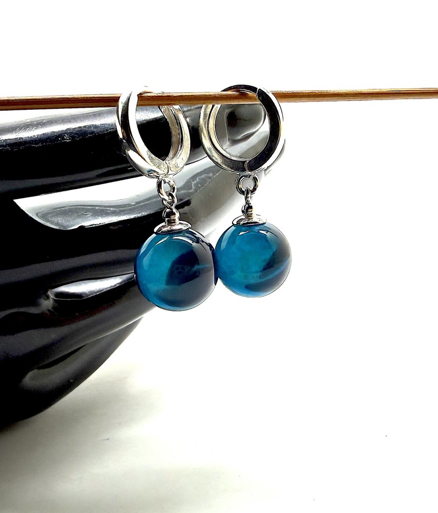 Unique blue Natural dyed Amber Earrings 5g