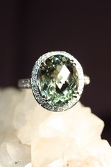 9.38ct Green Amethyst Praisiolite Cocktail Ring 14k White Gold with Diamonds