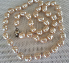 Vintage Signed Les Bernard Baroque Faux Pearls Cream Hand Knotted 29”Necklace
