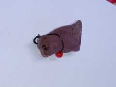 Antique, Vintage, Czech Purple Pig Cracker Jack Glass Charm, Prize, 1″