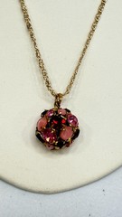 Vintage Necklace Choker Germany Disco Ball Style Pink Gemstones Gold Tone Chain