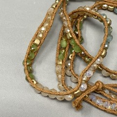 Premier Designs Wrap Brown Cord Bracelet Multicolor Glass Tension Beads Boho