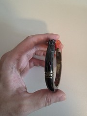 Chinese Carnelian Onyx And Sterling Dragon Bangle Bracelet (A2611)