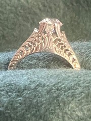 Antique Art Nouveau Solitaire Diamond Ring, 18K White Gold Filigree, Old Europea