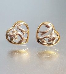 VTG 925 Open Heart Earrings 0.5in Sterling Silver 2g Vermeil Two Tone CZ Sparkle