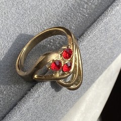 Vintage Ring Size 6.5 Red Crystal Rhinestones Estate Jewelry Pre-Owned Scrolls
