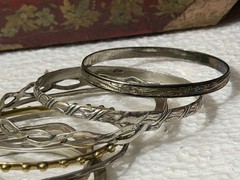 6 Sterling Silver & 1 Brass Bangle Bracelets 91 Grams Silver Marked/Tested