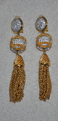Swarovski Dangle Clip Earrings Crystal Gold Tone Chain Tassels vintage