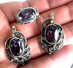 Vintage 1974 Soviet Silver 875 Set Alexandrite Color Change Filigree Kharkiv 4ХЮ
