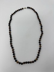 Vintage Single Strand Tigers Eye Beaded Necklace, Gold Tone Lobster Claw Clasp