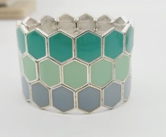 Green & Blue Bracelet PASTEL Stretch ART DECO Runway Statement WIDE