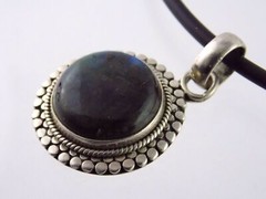 Sterling Silver 925 Labradorite Pendant on Black Silicone Cord Necklace 20.7g