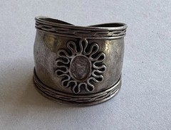 Sterling Silver Wide Cuff Ring Sunburst Cabochon Stone Statement Ring Vintage
