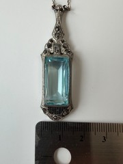 Antique Art Deco Approx. 11Ct 22x11mm Aquamarine Colored 835 Silver Pendant