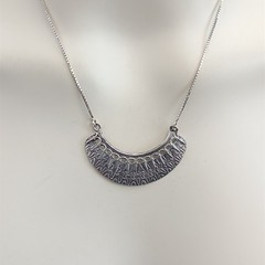 Vintage Sterling Silver Moon Crescent Necklace Ethnic Folk Inspired Engraved Bib
