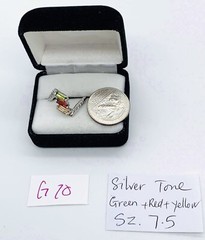 Vtg Silver Tone Birthstone Green Red Yellow Glass Rhinestones Ring Sz 7.5