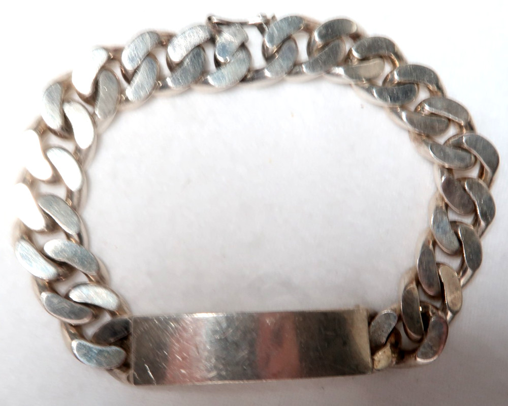VINTAGE STUNNING STERLING SILVER CUBAN LINK HEAVY ID BRACELET ~SIGNED: 925