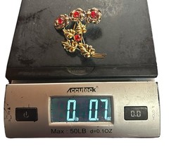 VINTAGE 12 KT GF on STERLING SILVER VERMEIL RED RHINESTONES FLOWER BROOCH 1940s