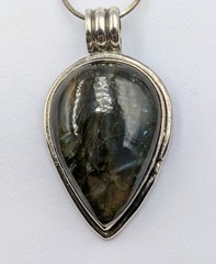 Vtg Sterling Large Teardrop Labradorite Pendant 30 +” Octagon Snake 925 Necklace