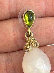 Vintage Faux Pearl Drop Earring with Green Accent