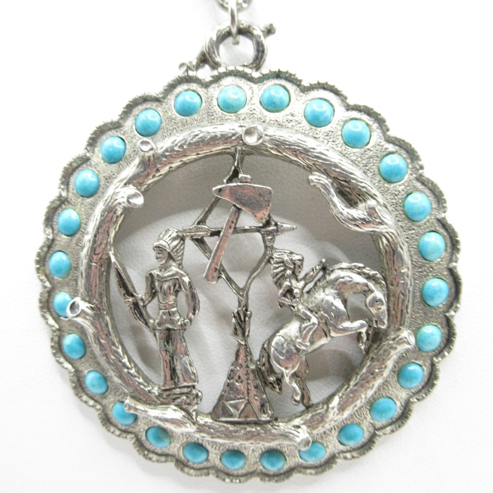 Native American Southwestern Style Large Pendant Necklace Reservation Vintage