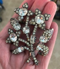 Vintage Eisenberg Original 1940s Sterling Silver Rhinestone Pin Brooch Large 3″