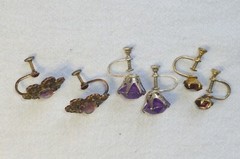 3 Pairs Antique Glass Plastic Silver Marcasite Screw Back Earrings 1894 – 1920s