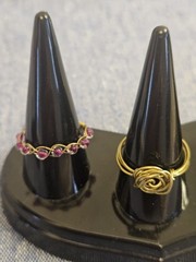 Handmade Gold Tone Wire Wrap Ring Set Of 2 w Rose & Round Pink Glass Beads USA 8